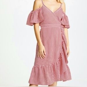 CITY CHIC...Striped Red Wrap Dress..SIZE:M/18